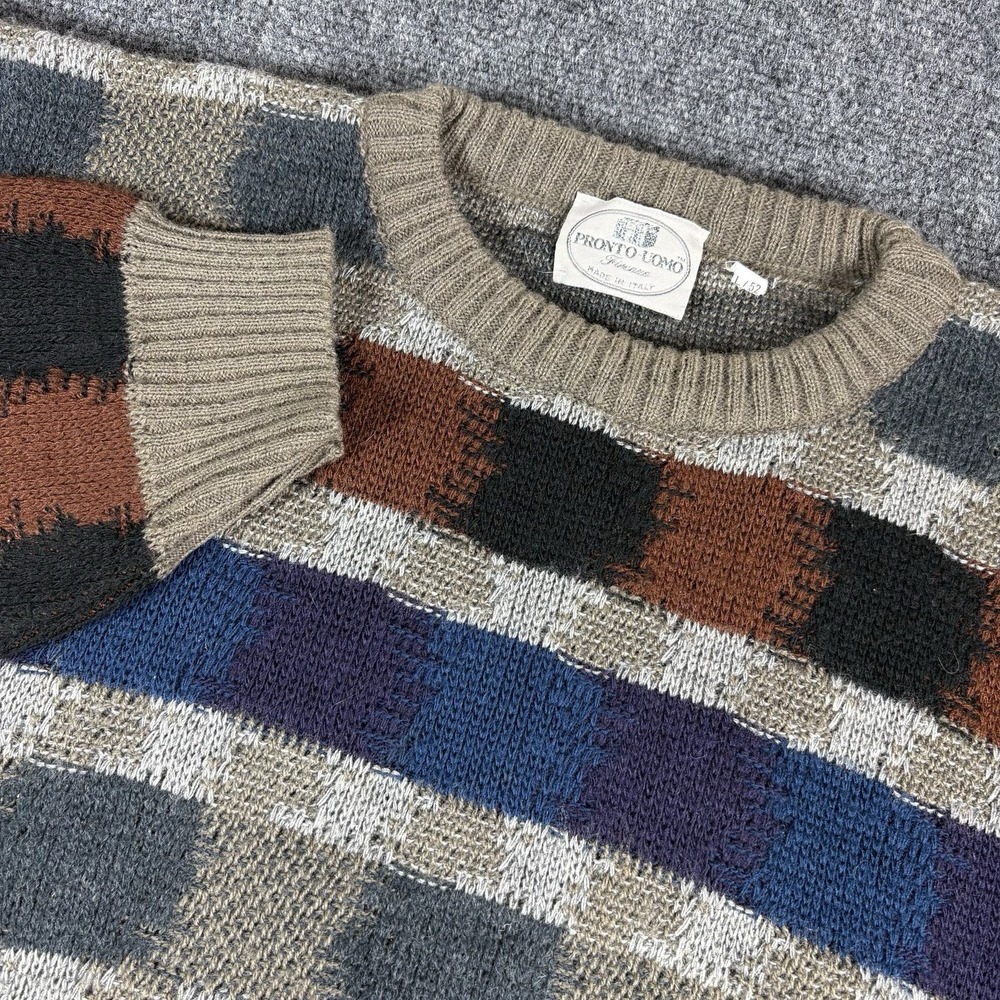 Vintage 90s Pronto Uomo Men's‎ L Wool Blend Biggy Cosby Hip Hop Crewneck Sweater - Picture 2 of 7